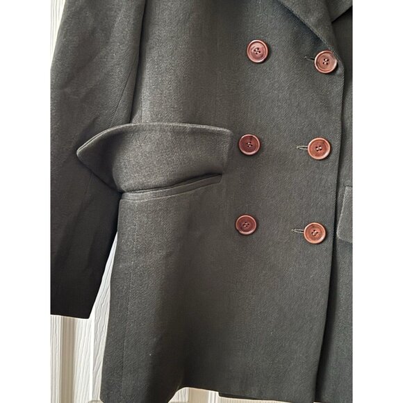 Balenciaga Paris Khaki Double Breasted Blazer Jacket Vintage 40 Hourglass Wool - Picture 7 of 13